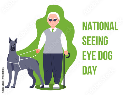 National seeing eye dog day concept vector. Event is celebrated in 29th January. Blind man with guide dog illustration for banner, web