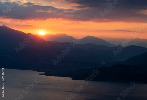 Glimpse of Lake Maggiore from the viewpoint of Premeno, Italy.