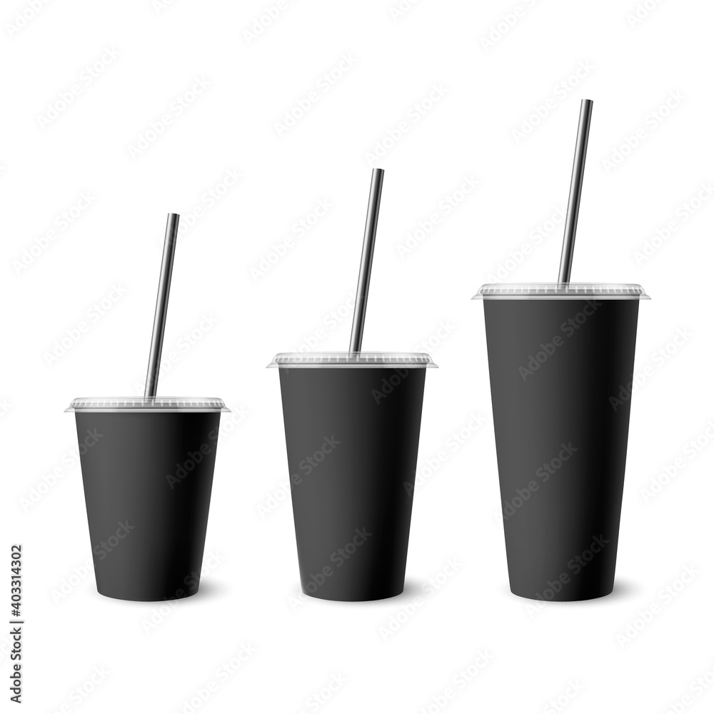Vector 3d Realistic White Paper Disposable Cup Set with Lid, Straw for Beverage, Drinks Isolated. Coffee, Soda, Tea, Cocktail, Milkshake, Juice. Design Template of Packaging for Mockup. Front View Vector 3d Realistic White Paper Disposable Cup Set with Lid, Straw for Beverage, Drinks Isolated. Coffee, Soda, Tea, Cocktail, Milkshake, Juice. Design Template of Packaging for Mockup. Front View