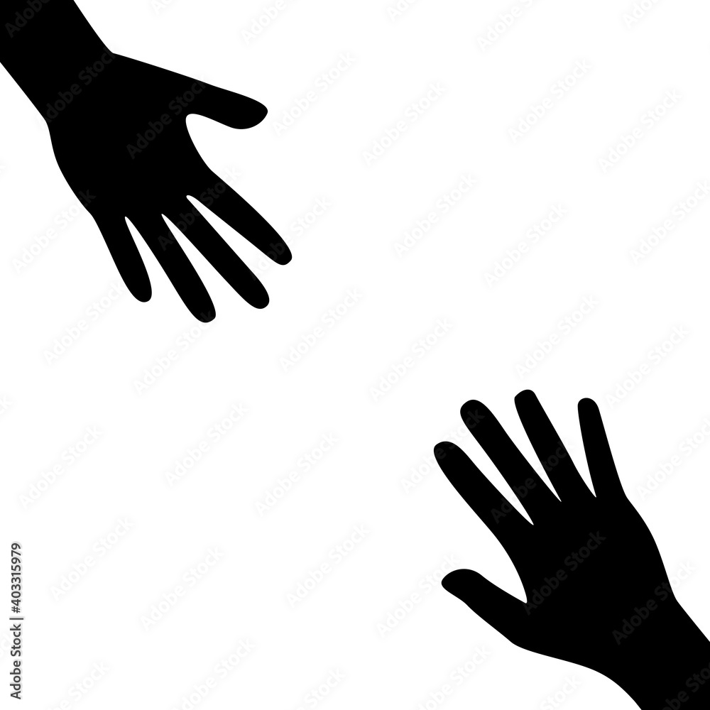 Two hands silhouette reaching towards each other. Vector Illustration Two hands silhouette reaching towards each other. Vector Illustration