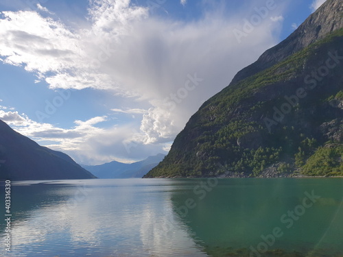 landscape with views of the sky, mountains and fjord - Eidfjord