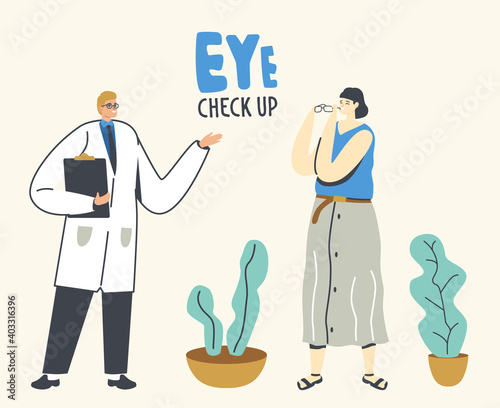 Doctor Character Prescript Eyeglasses for Female Patient, Vision Checkup. Eyes Diseases Diagnostics, Woman at Oculist