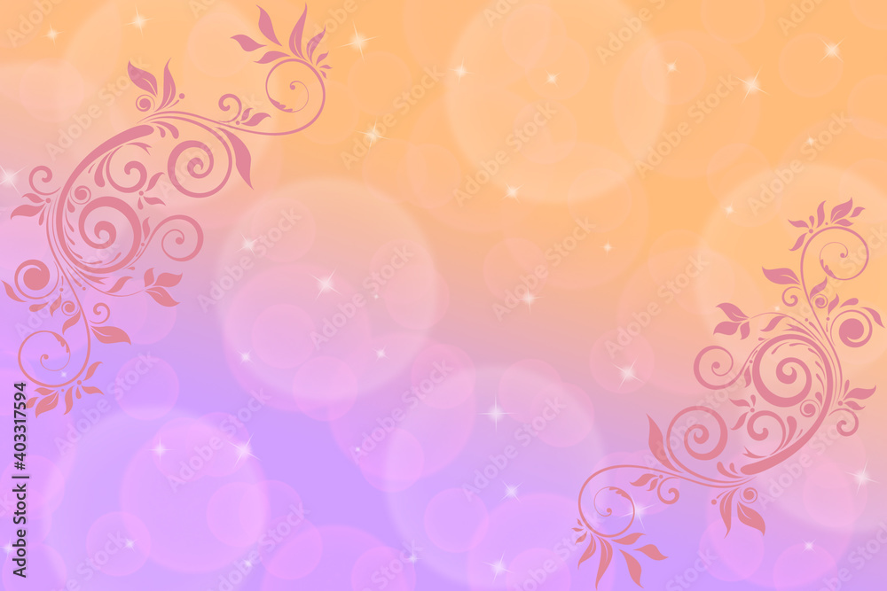 delicate pastel background with bokeh, stars and floral pattern