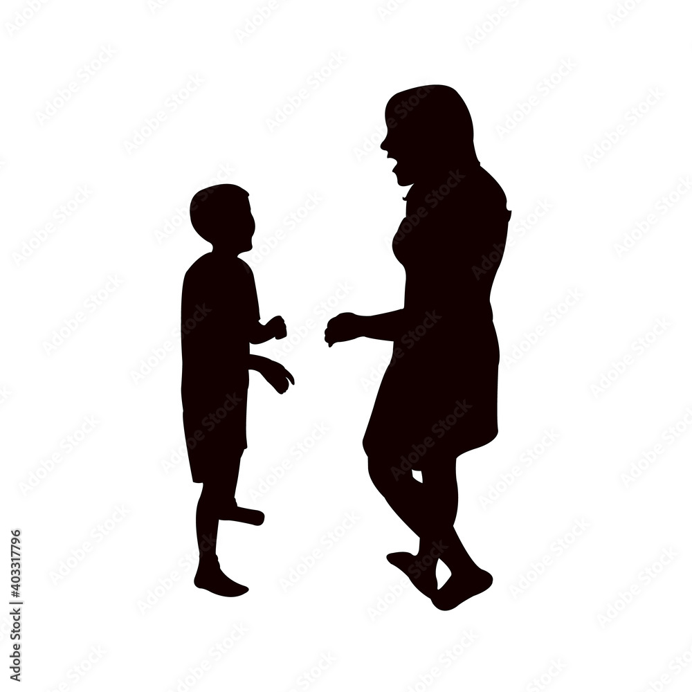 a girl and boy making chat, silhouette vector
