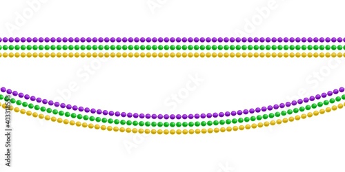 Vector realistic isolated beads for Mardi Gras flyer for template decoration and covering on the white background. Concept of Happy Mardi Gras.