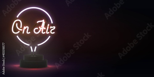 Vector realistic isolated neon sign of On Air with copy space for invitation decoration. Concept of podcast and live streaming.