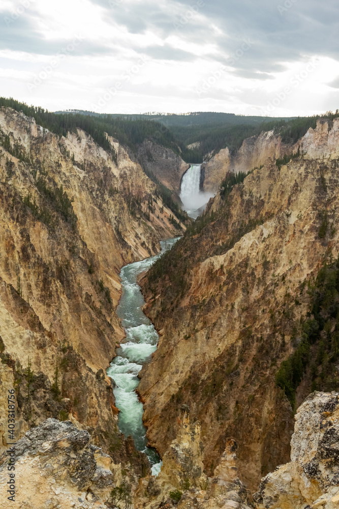 Yellowstone River View From Upper Falls, Wyoming Waterfall
