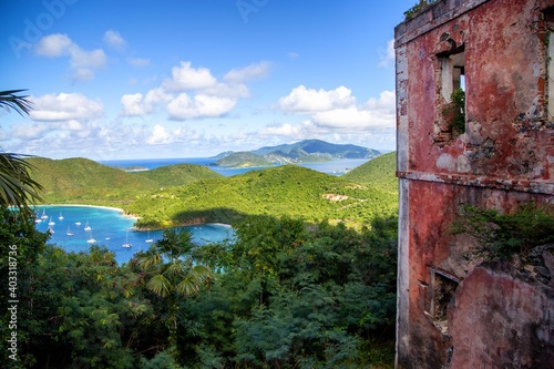St. John USVI looking down from the Great House ruins onto Maho Beach