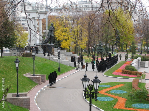 My Moscow.  Park around the Temple.  Monument to Emperor Alexander II. The area of the Cathedral of Christ the Saviour. 