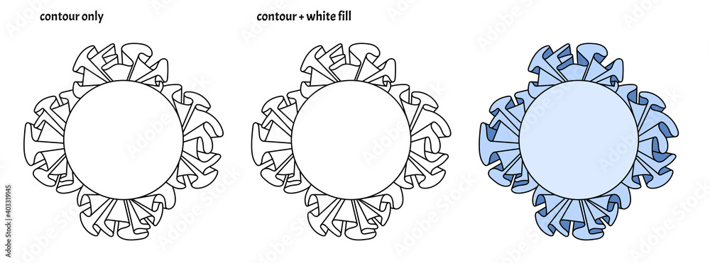 Set of cute round frame templates with textile ruffles. Colored isolated decorative copy space vector illustration Set of cute round frame templates with textile ruffles. Colored isolated decorative copy space vector illustration