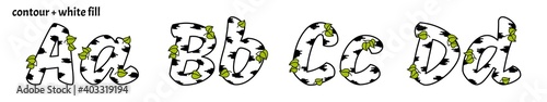 Set of decorative cartoon nature Birch tree letters A, B, C, D, with leaves. Isolated colored typescript vector illustration in flat design	