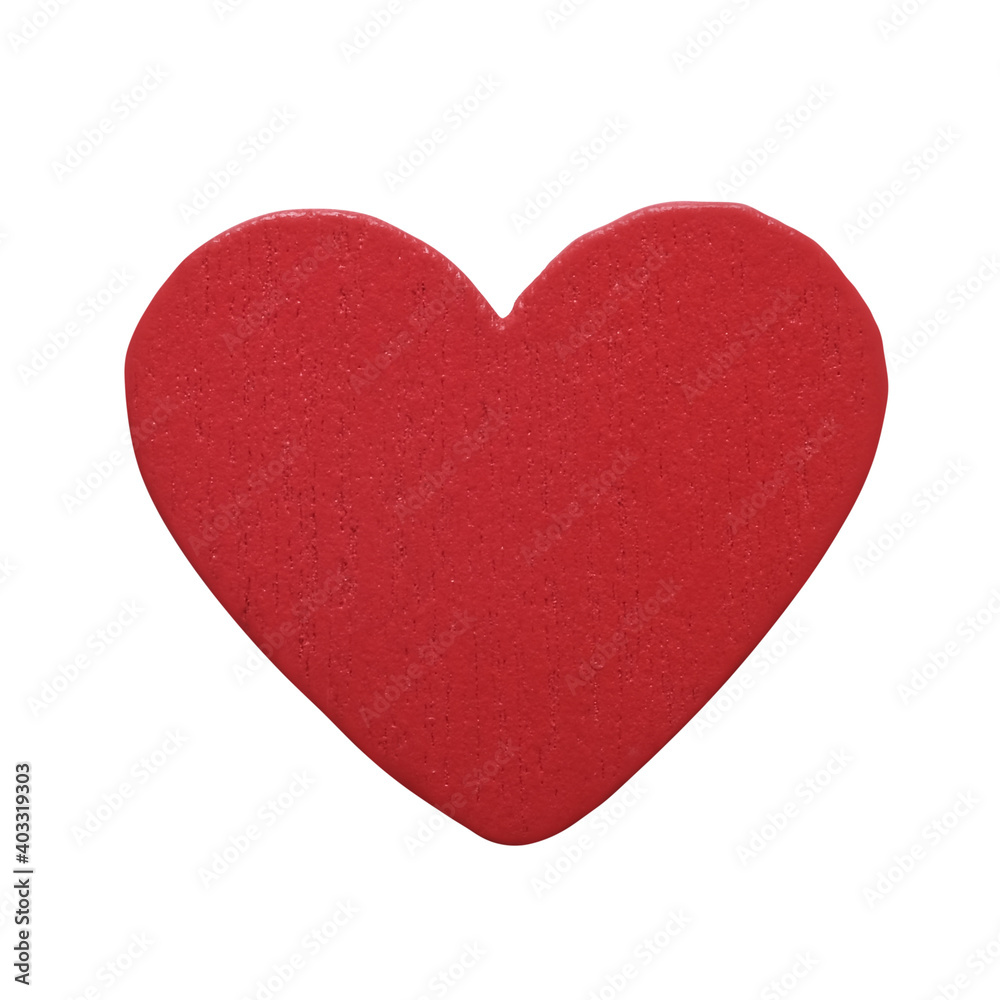 Red painted wooden heart isolated on white background. Can be used for valentines and wedding cards. Love, health, romantic, gift concept 
