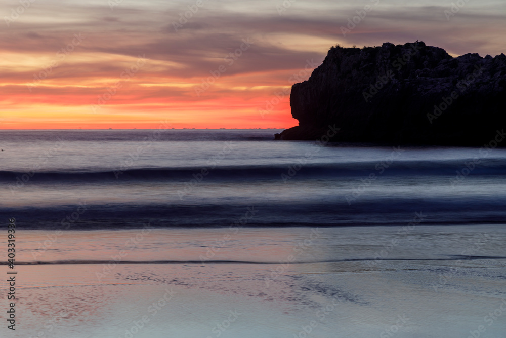 Sunset from Ris beach, in Noja, Cantabria, Spain.
