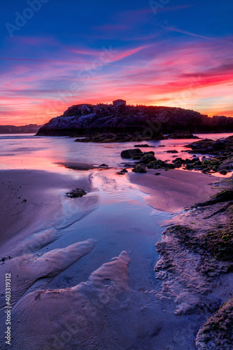 Sunset from Ris beach, in Noja, Cantabria, Spain.
