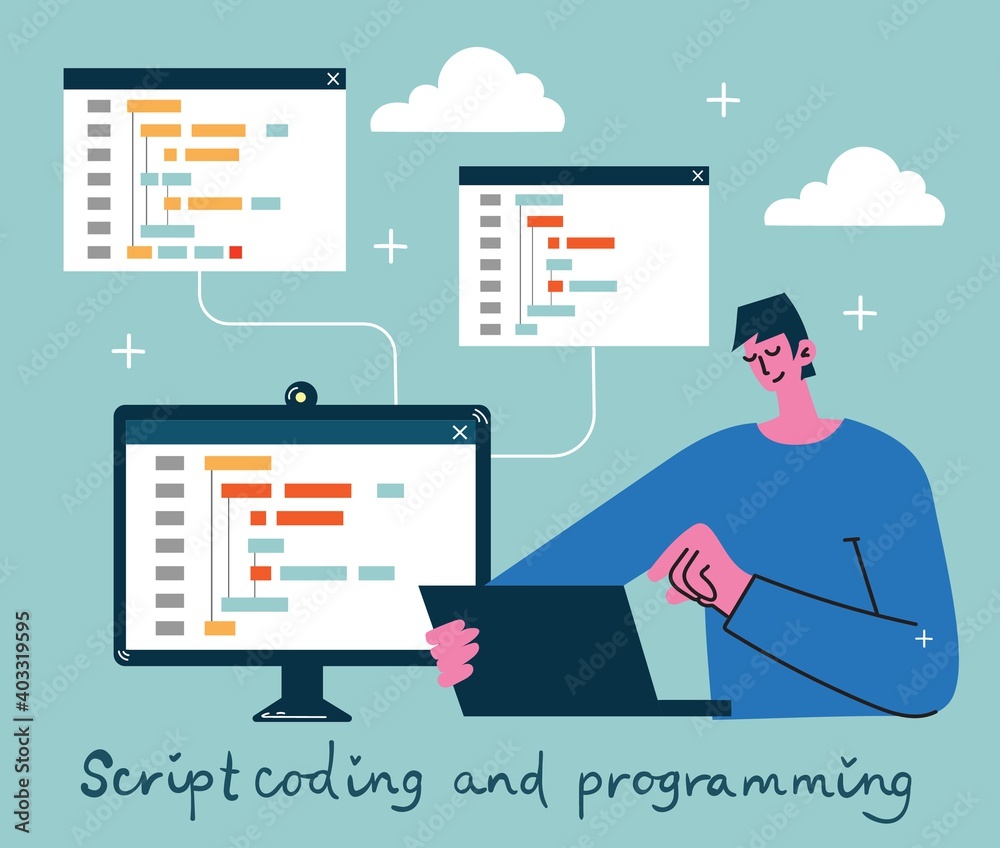 Programming and coding, Website development, Web design.Flat design modern vector illustration concept. Programming and coding, Website development, Web design.Flat design modern vector illustration concept.