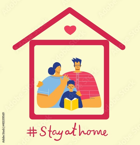 Family at house icon. Vector isolated illustration. Stay at home.