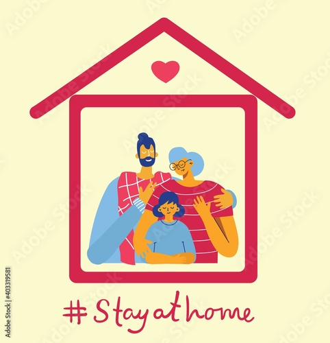 Family at house icon. Vector isolated illustration. Stay at home.