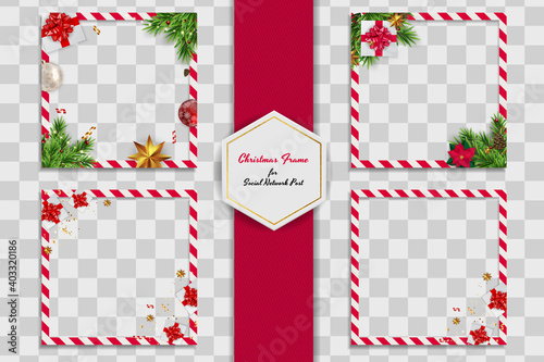 Holiday Photo Frame Set Template. Merry Christmas and Happy New Year Background. Vector Illustration EPS10