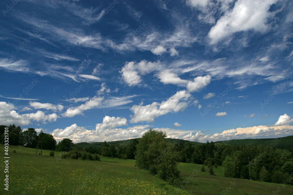 Landscape of Scieszkow Gron, Little Beskids mountains, Poland