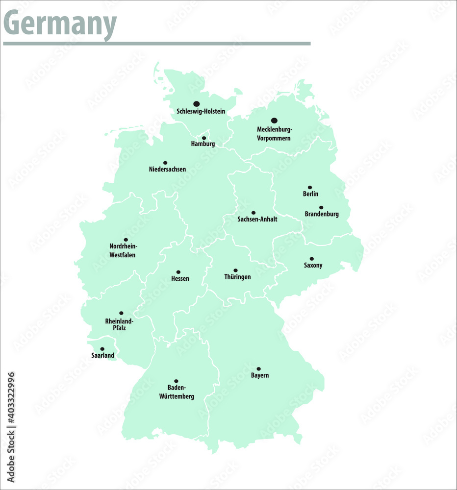 Fototapeta premium Germany map illustration vector detailed Germany map with all state names