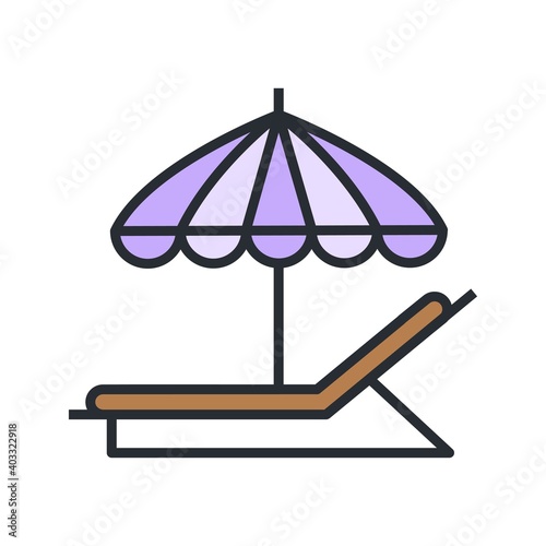 Summer resort concept icon for apps, logo design. Beach umbrella and deck chair icon.