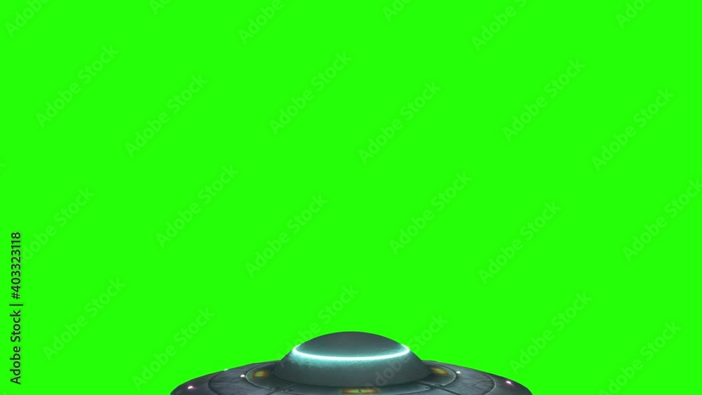 Random Entity Greenscreen UFO transition on green screen. Alien flying saucer isolated on green ...