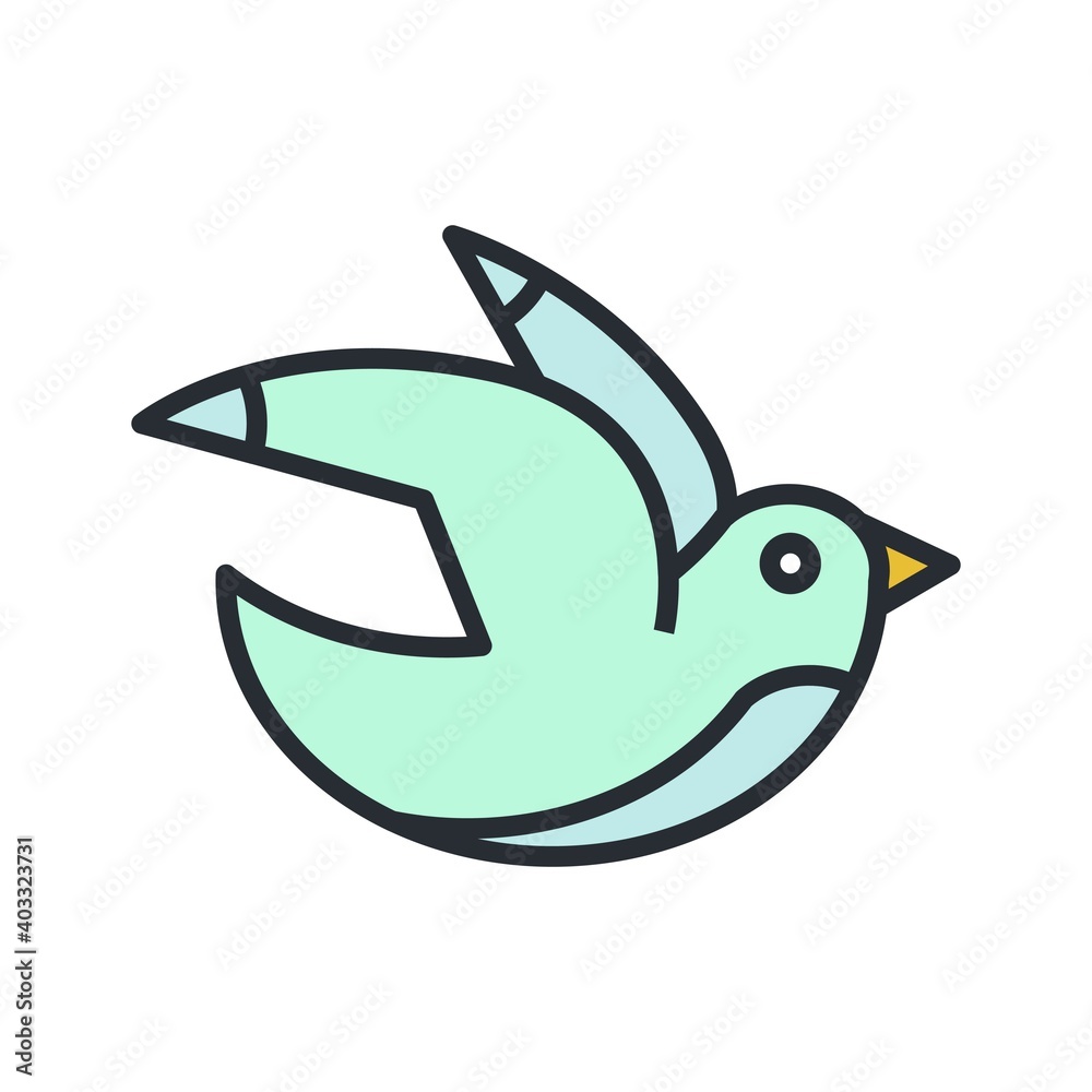 Seagull, ocean bird icon in flat design style. Seagull, ocean bird icon in flat design style.
