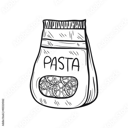 Vector pasta package isolated on white background. Hand drawn pasta
