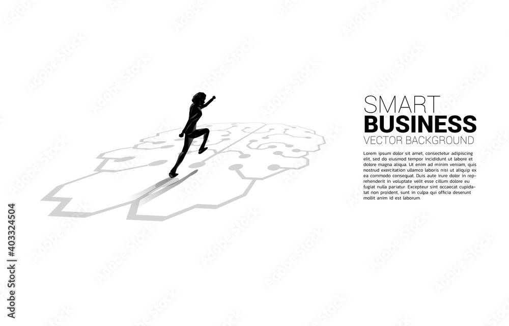 businessman running on brain icon graphic on floor. icon for business planning and strategy thinking