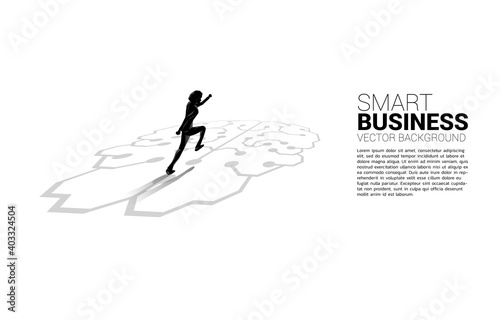 businessman running on brain icon graphic on floor. icon for business planning and strategy thinking
