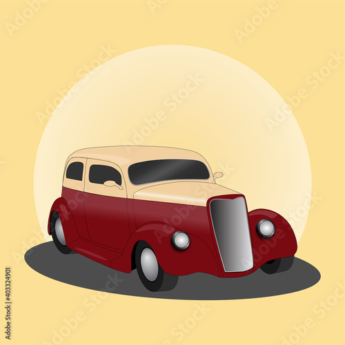 A vector illustration of a vintage style car in red and beige