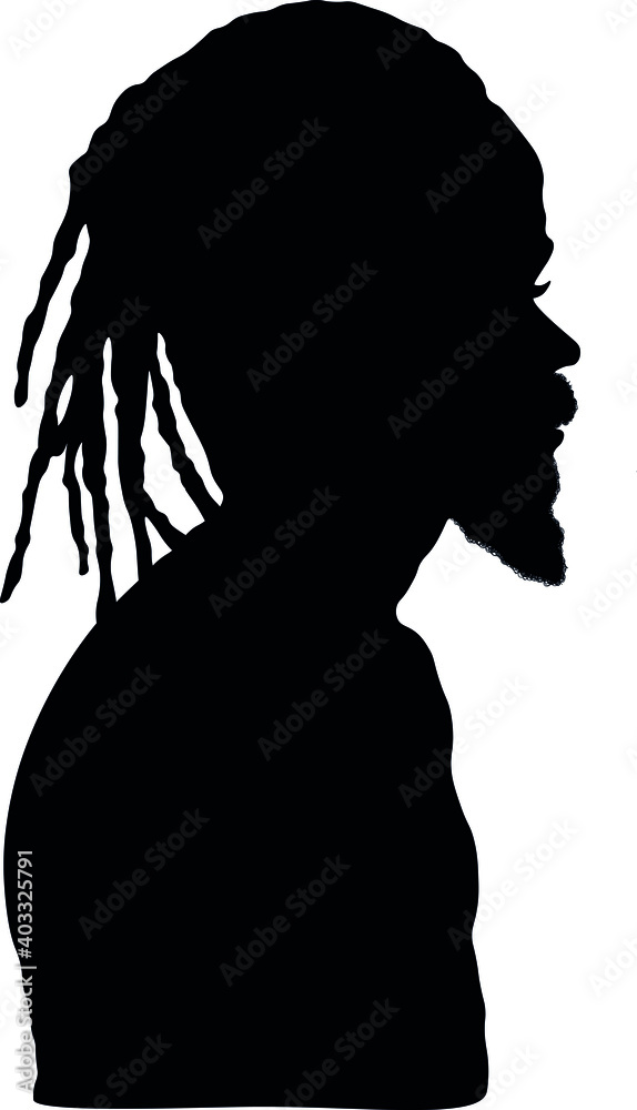 Dreadlocks hairstyle, afro hair and beard.Black Men African American, African profile picture silhouette. Man from the side with afroharren.