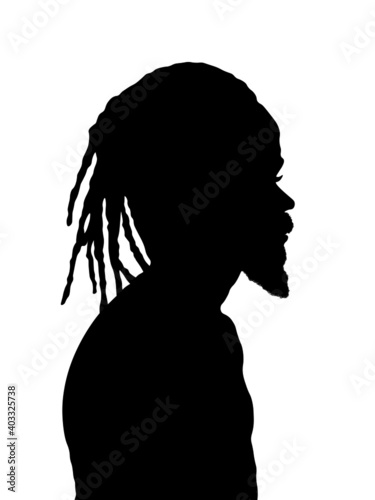 Dreadlocks hairstyle, afro hair and beard.Black Men African American, African profile picture silhouette. Man from the side with afroharren.