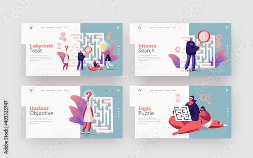 Tiny Characters Finding Idea, Solution in Labyrinth Landing Page Template Set. Challenge and Problem Solving Concept © Sergii Pavlovskyi