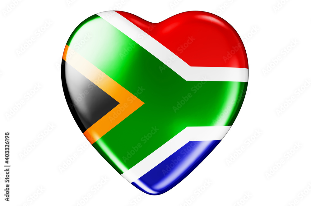Heart with South African flag, 3D rendering Heart with South African flag, 3D rendering