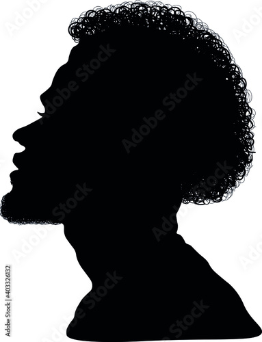 Dreadlocks hairstyle, afro hair and beard.Black Men African American, African profile picture silhouette. Man from the side with afroharren. photo