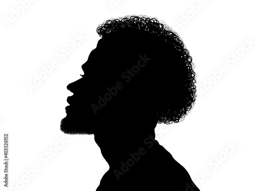 Dreadlocks hairstyle, afro hair and beard.Black Men African American, African profile picture silhouette. Man from the side with afroharren. photo