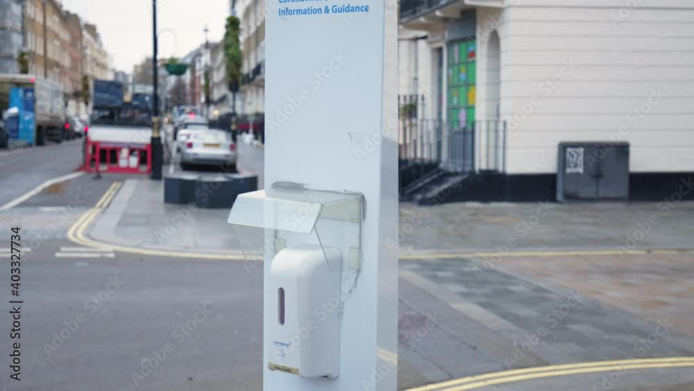 Outdoor Hand Sanitiser Station Point in Coronavirus COVID-19 pandemic in 4K. Antibacterial alcohol based disinfectant gel solution for public. Outdoor Hand Sanitiser Station Point in Coronavirus COVID-19 pandemic in 4K. Antibacterial alcohol based disinfectant gel solution for public.