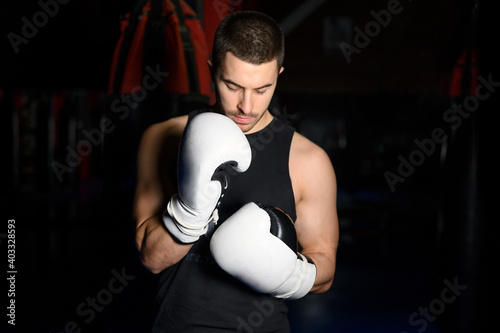 Confident boxer standing in pose and ready to fight. High quality photo © herraez