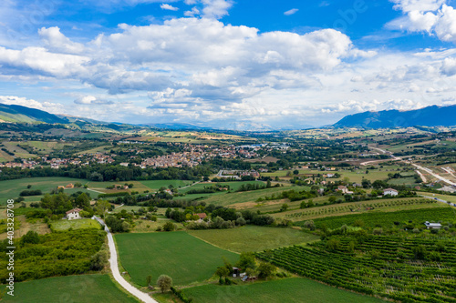 Aerial view of the countryside outside the Italian town of Fabriano, Marche. Fabriano is famous for its production of traditional paper