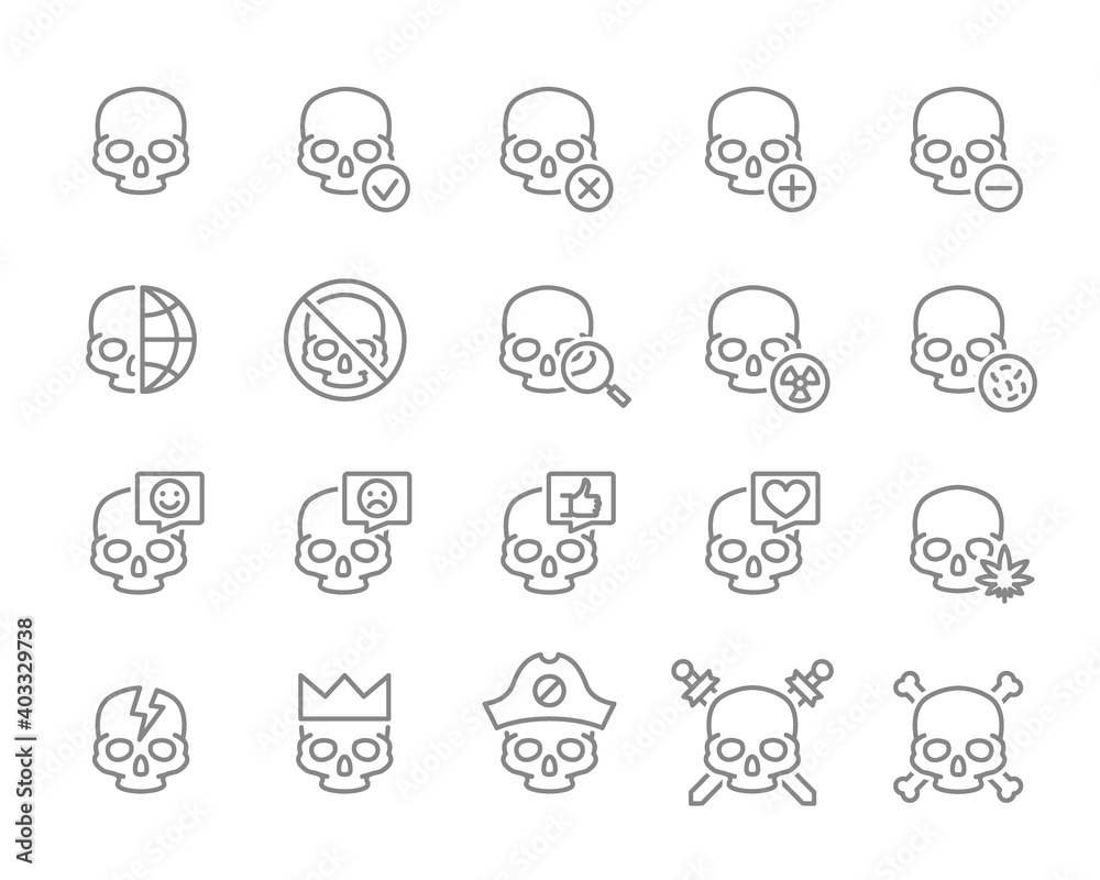 Set of human skulls line icon. Healthy cranium, treatment and more. Set of human skulls line icon. Healthy cranium, treatment and more.