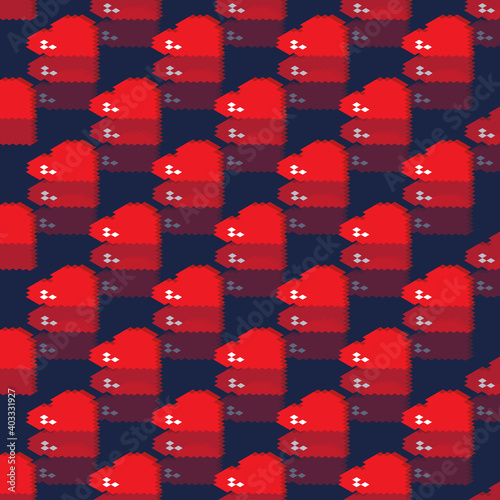 Pattern of red hearts. On a dark isolated background.