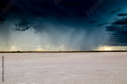 Rain at lake Tyrrell