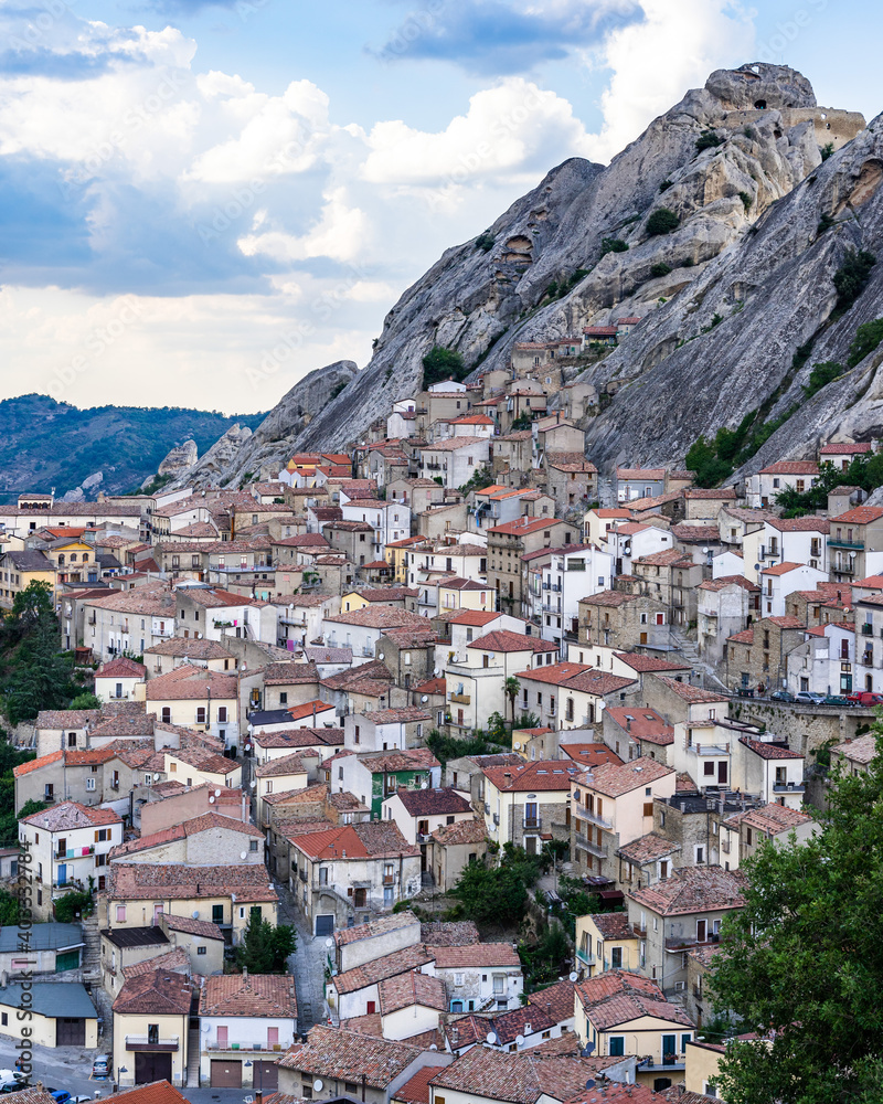 The picturesque village of Pietrapertosa on the scenic rocks of the of the Appennines Dolomiti Lucane, Basilicata, Italy