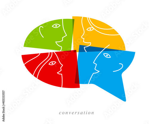 Conceptual speech bubble communication concept vector sign isolated on white, dialog or brainstorm, discussion or argument.