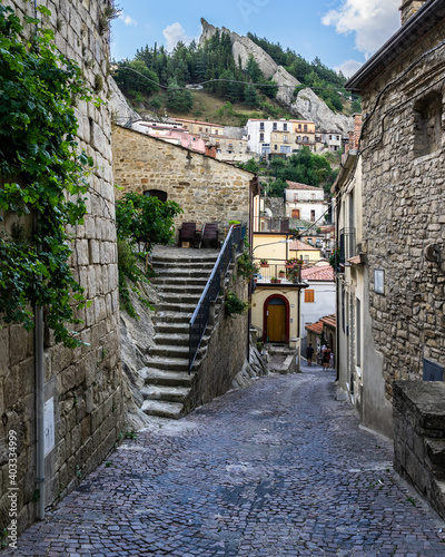 An alley in Pietrapertosa, a typical village part of the club “The most beautiful villages in Italy”, Basilicata, Italy photo
