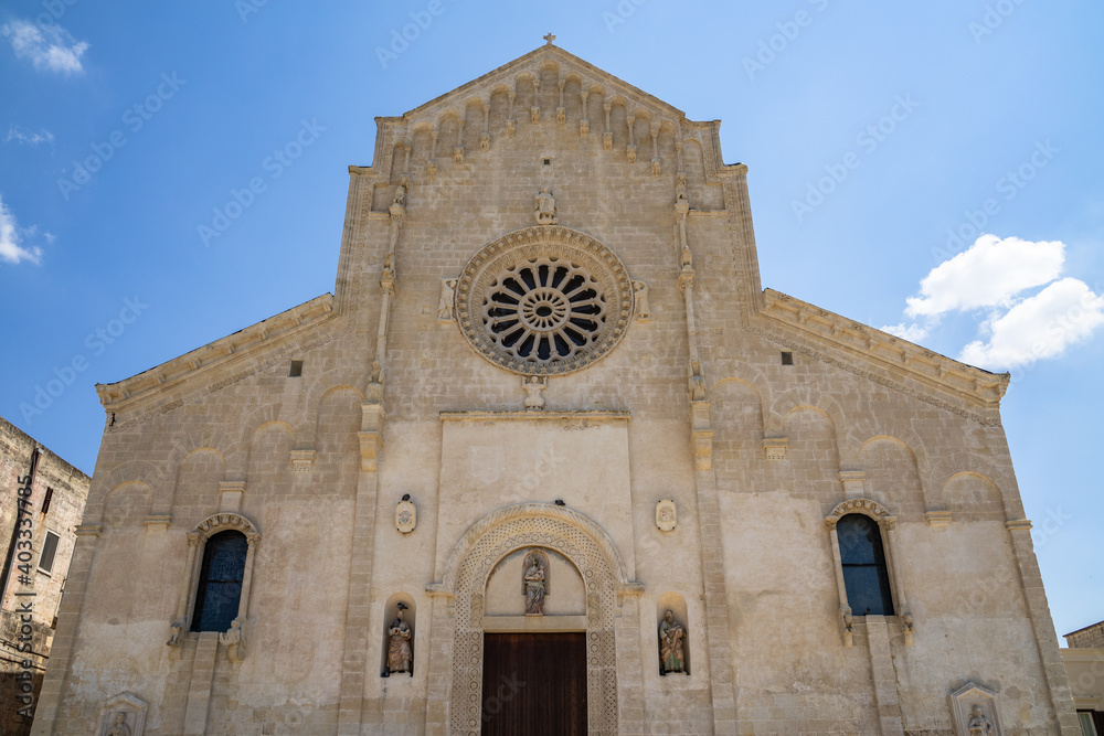 Obraz premium Facade of Matera Cathedral of the Madonna della Bruna and Sant'Eustachio built in 13th century in Romanesque style, Basilicata, Italy