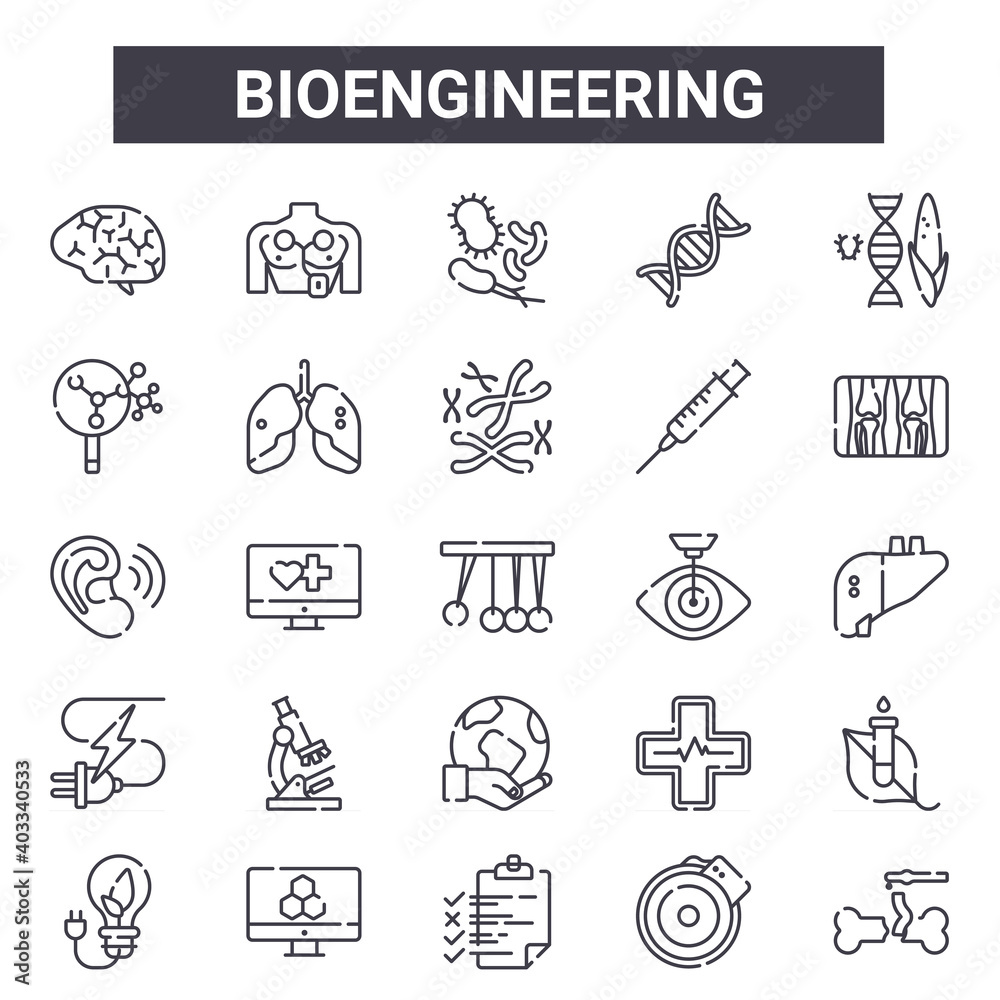 bioengineering outline icon set. includes thin line icons such as human ...