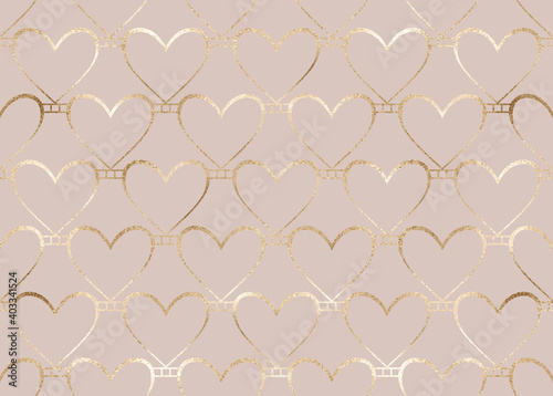 Lovely gold glitter stripe hearts seamless pattern. 