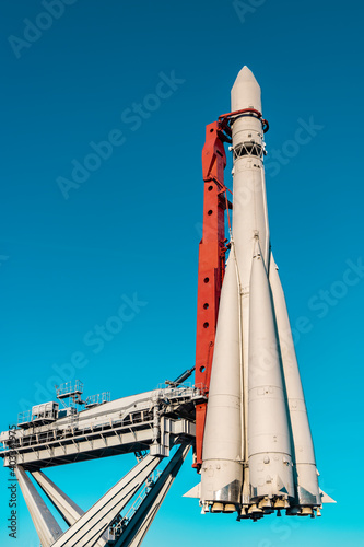  Space. Soviet space rocket close up.
